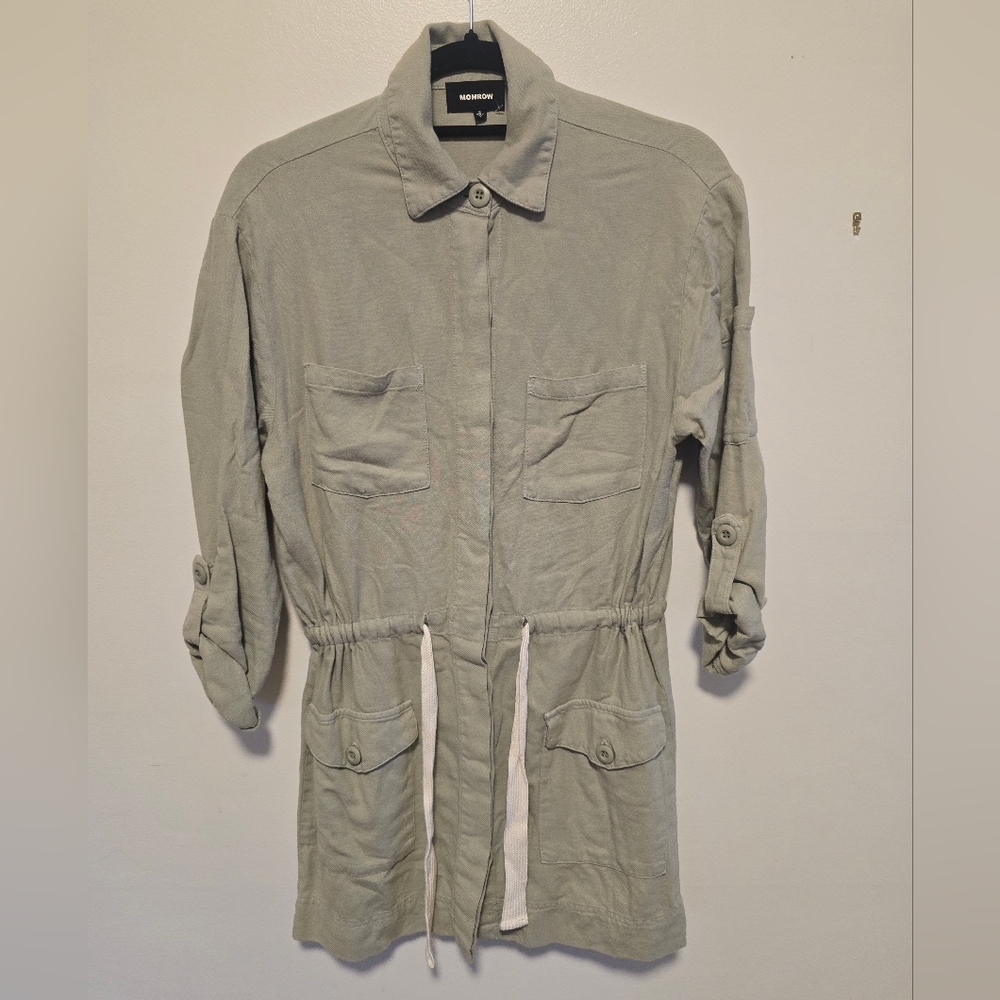 Monrow Twill Pocket Dress Light Olive Green - Picture 7 of 12